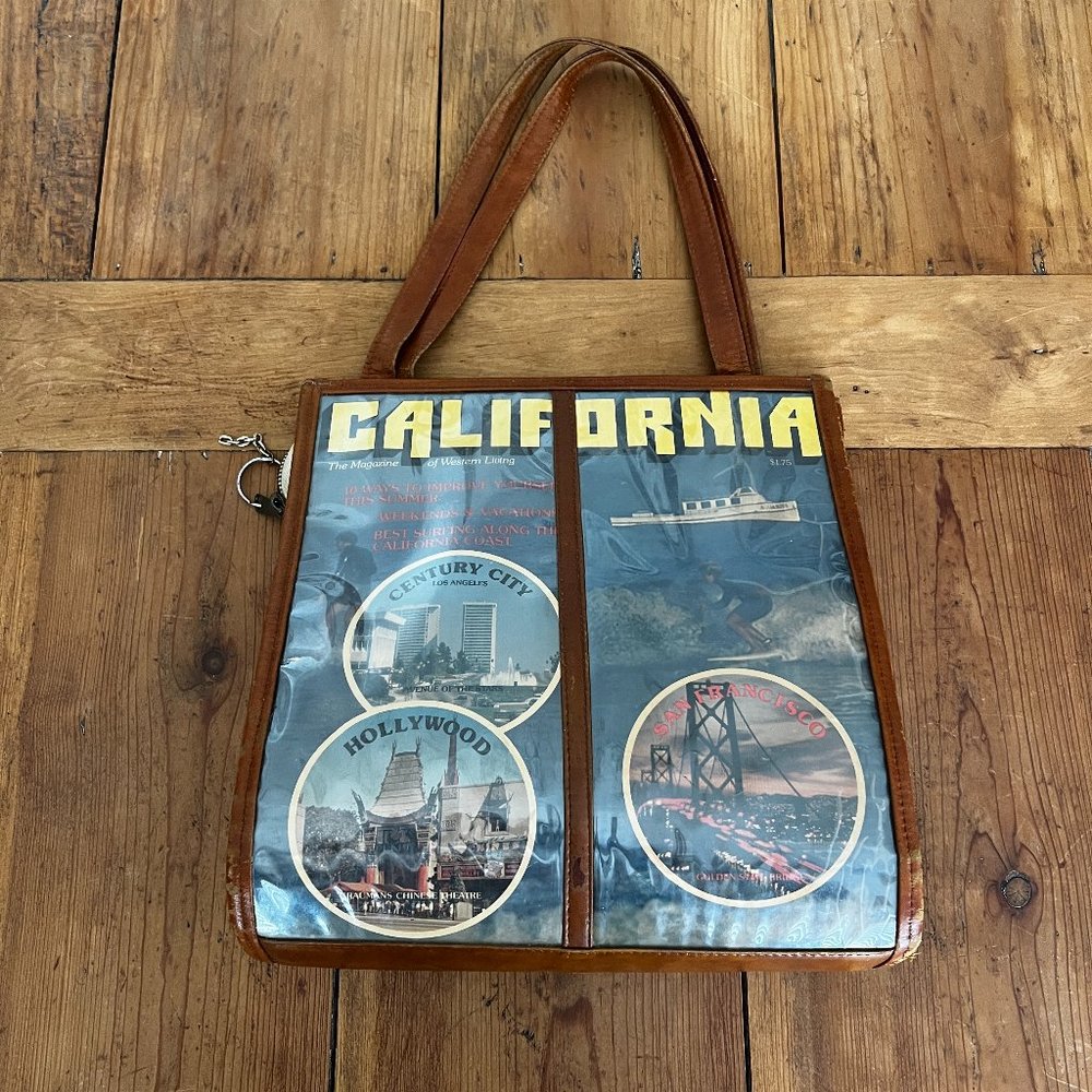VINTAGE: custom made CALIFORNIA AD LOGOS Patent Leather and Canvas Shoulder Bag